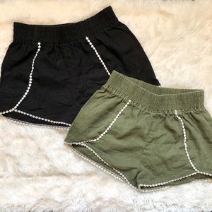 Black + Olive Pom Pom Dolphin Shorts Lot of 2